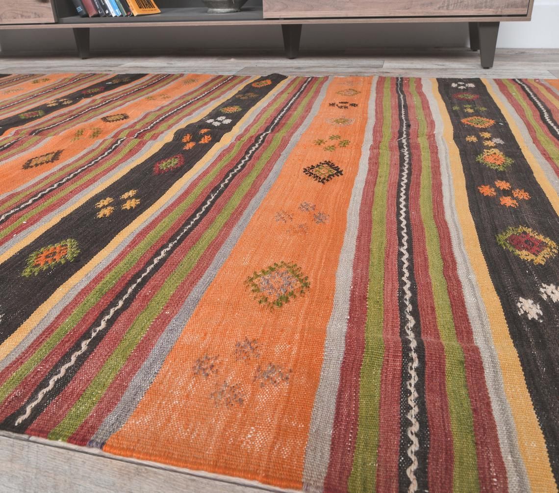 5x10 Vintage Turkish Kilim Area Rug, Orange Oushak Handmade Wool Flatweave Rugs, Farmhouse Decor, One Of A Kind, Bohemian, Made In Sivas photo 345.0