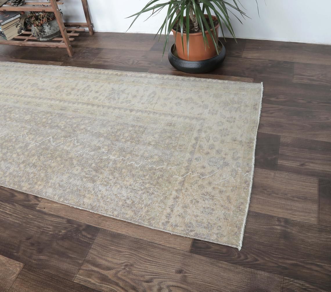 3x10 Turkish Vintage Runner, Oushak Handmade Wool Rug, Beige Hallway Rugs, Farmhouse Decor, One Of A Kind, Made In Anatolia, Low Pile Rugs photo for sale