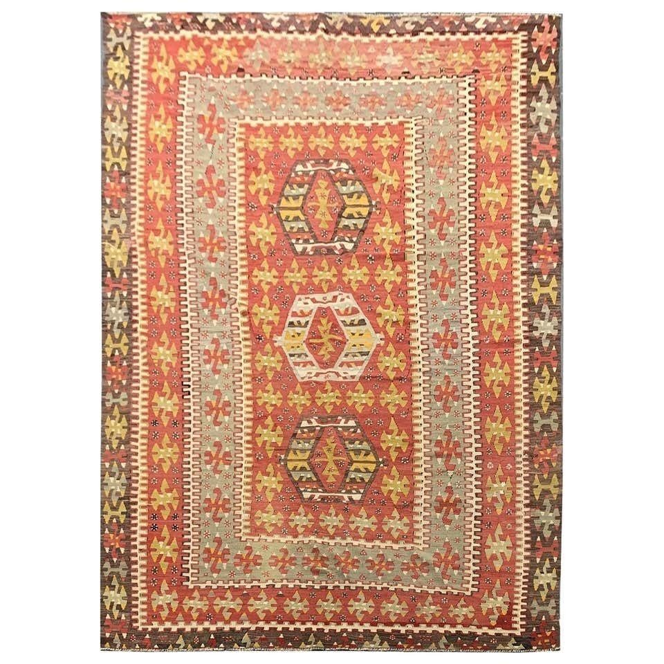 Rare Handmade Flatwoven Turkish Kilim Rug, Oriental Wool Rug  160x200cm