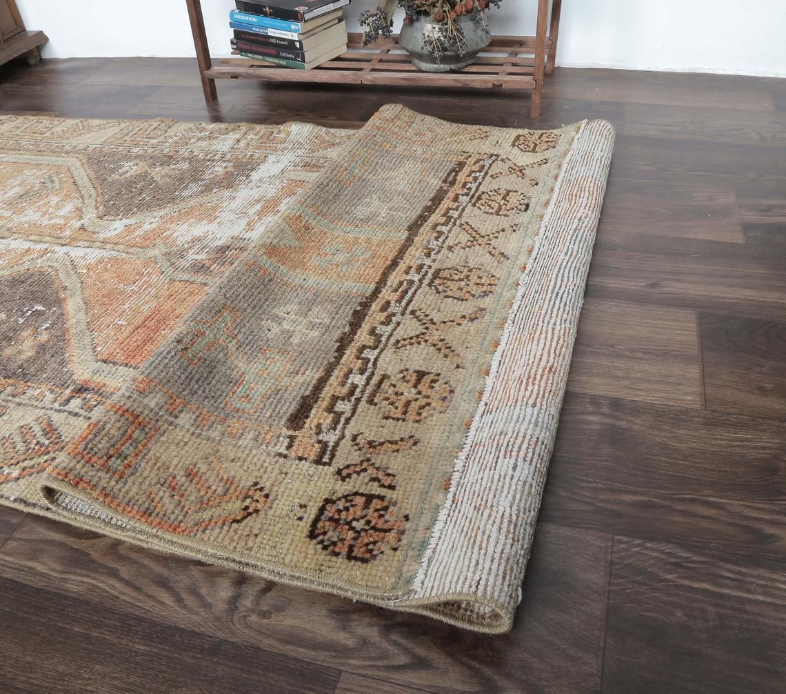 3x9 Primitive Vintage Turkish Runner, Oushak Handmade Wool Hallway Rug, Orange Rustic Farmhouse Decor, One Of A Kind, Anatolia photo buy