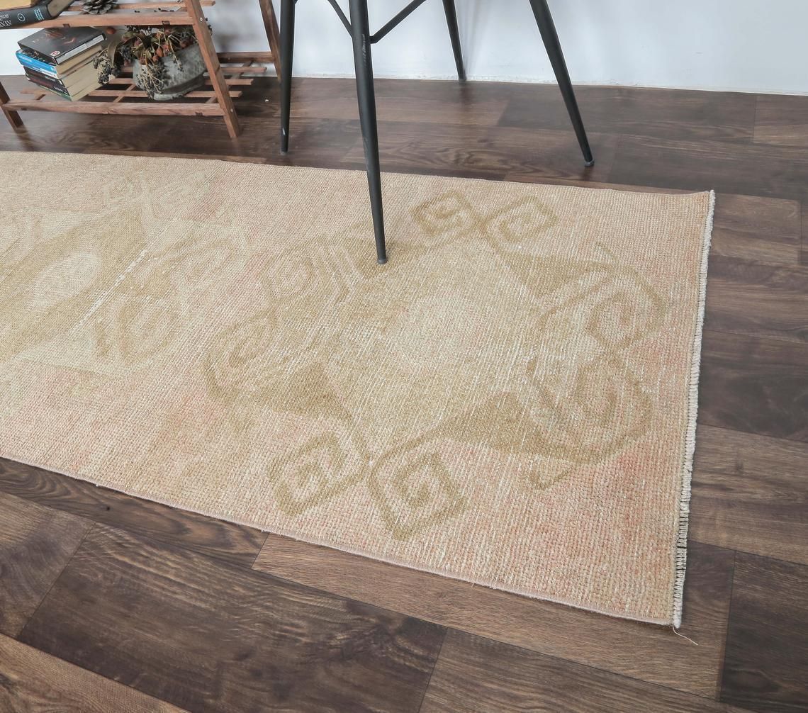 3x12 Faded Orange Vintage Turkish Oushak Runner, Handmade Wool Carpet, Geometric Hallway Rug, Farmhouse Decor One Of A Kind Anatolian photo Textiles