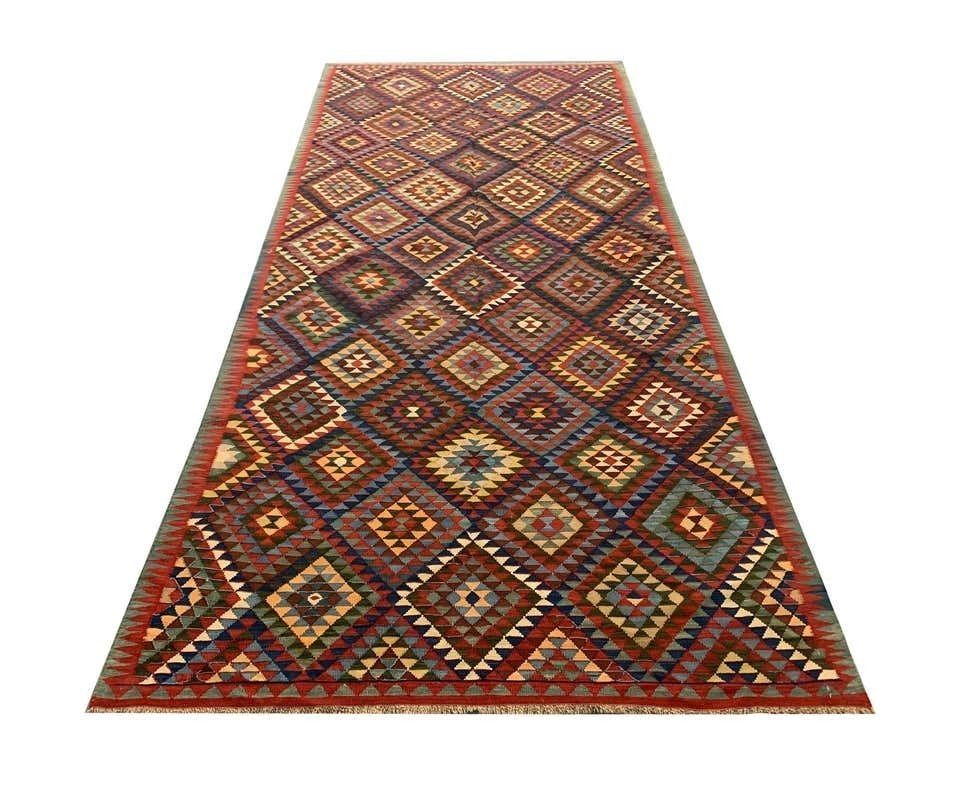 Antique Handmade Caucasian Kilim Rug, Traditional Wool Oriental Rug  153x340cm photo furniture