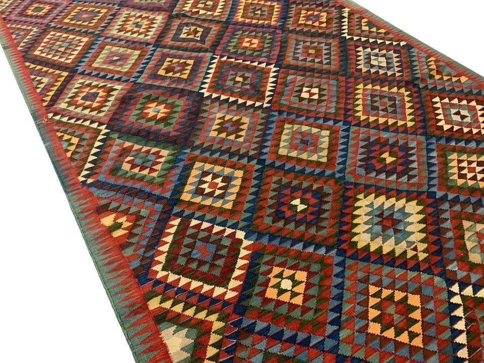 Antique Handmade Caucasian Kilim Rug, Traditional Wool Oriental Rug  153x340cm photo for sale