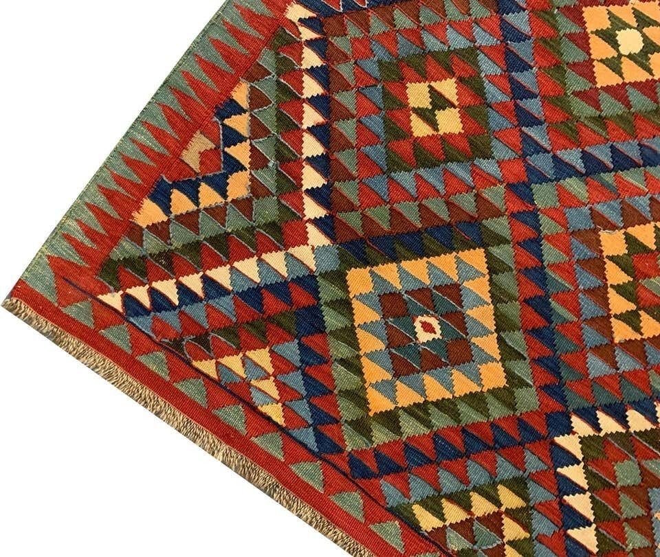 Antique Handmade Caucasian Kilim Rug, Traditional Wool Oriental Rug  153x340cm photo Textiles