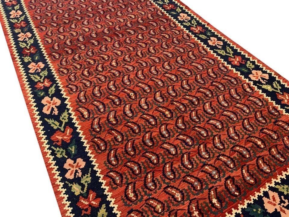 Antique Rugs Caucasian Karabagh Kilim Rug Red Handmade Carpet Paisley Pattern 138x264cm photo for sale