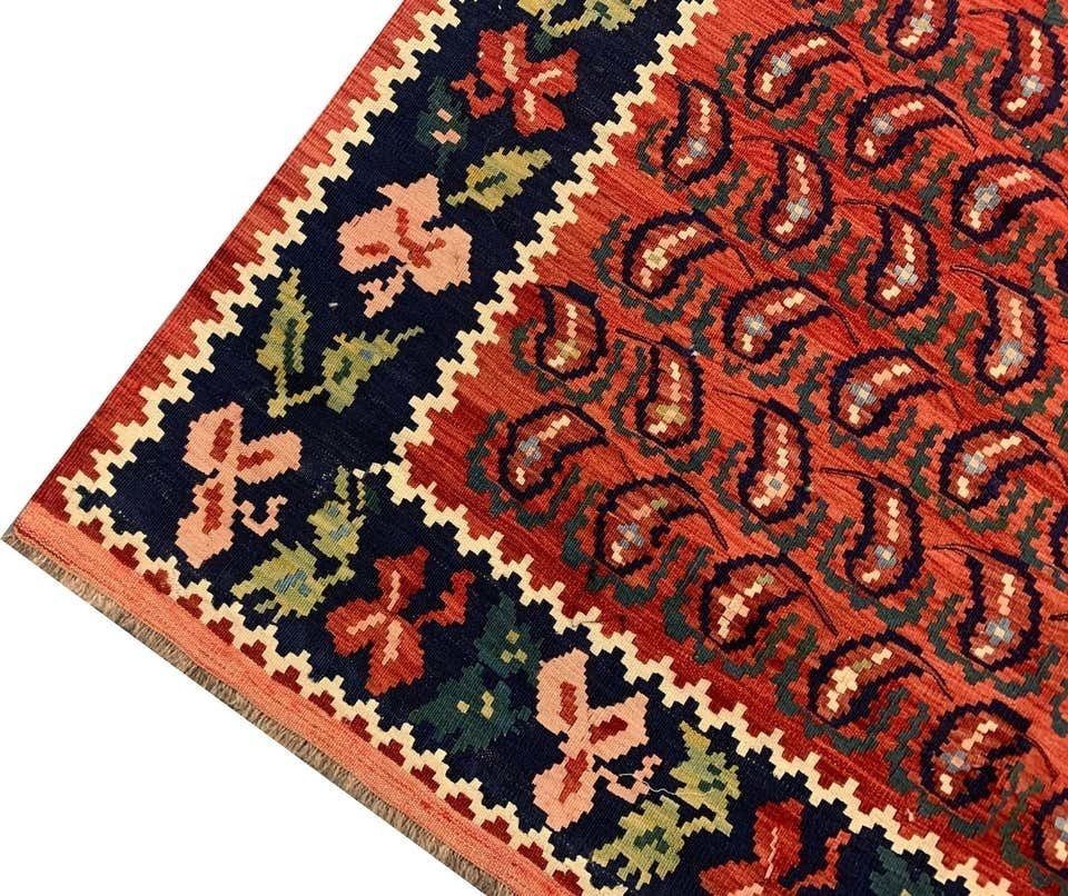 Antique Rugs Caucasian Karabagh Kilim Rug Red Handmade Carpet Paisley Pattern 138x264cm photo Textiles