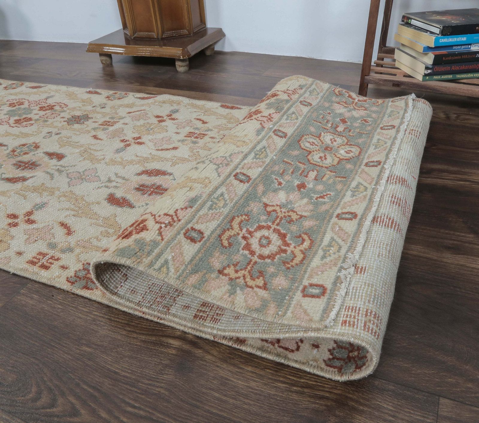 Turkish Vintage Oushak Runner, Floral Beige Handmade Wool Rug, Hallway & Kitchen Rugs, Farmhouse Decor, One Of A Kind, Anatolia photo buy