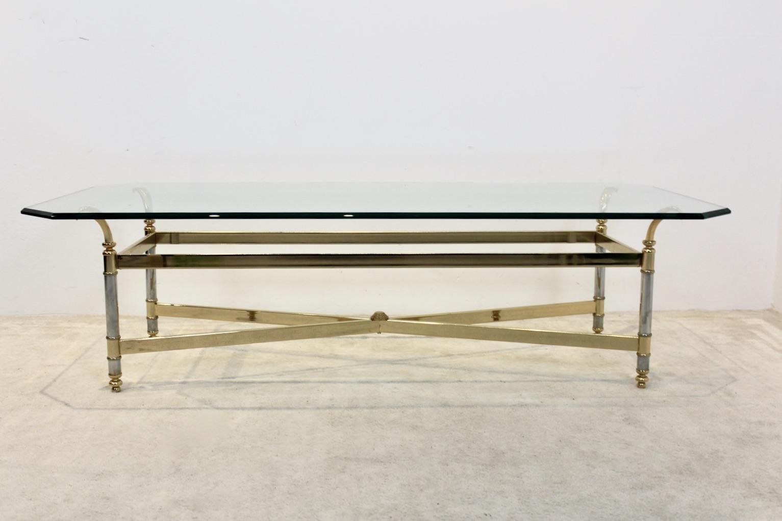 Brass, Chrome & Glass Center Table, France 1970s