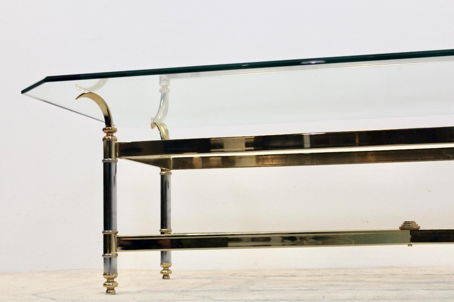 Brass, Chrome & Glass Center Table, France 1970s photo for sale