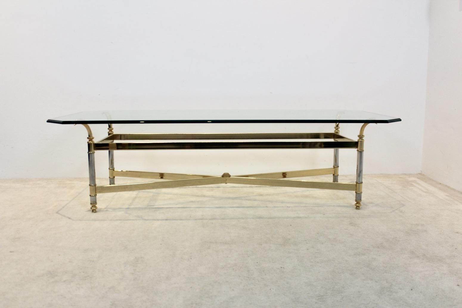 2114.32 Brass, Chrome & Glass Center Table, France 1970s photo