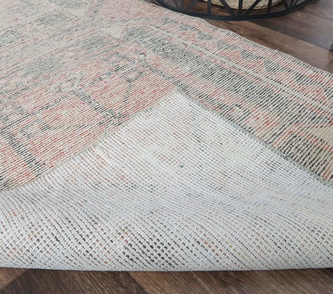 3x5 Vintage Turkish Carpet, Oushak Handmade Wool Rug, Faded Red Small Area Rugs Anatolia Farmhouse Decor One Of A Kind, Low Pile, Ethnic photo vinterior
