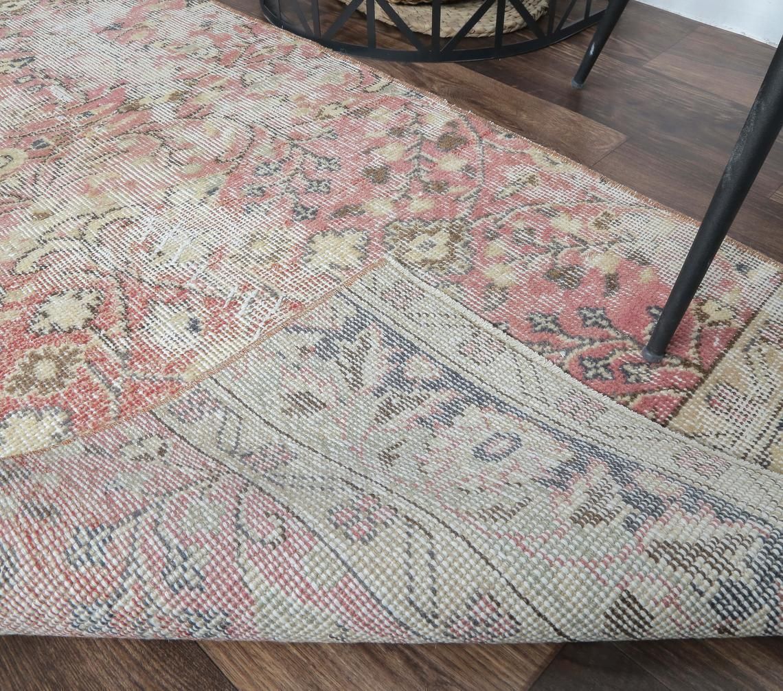 3x6 Turkish Vintage Runner, Oushak Handmade Wool Runner Rug, Red Floral Distressed, Bohemian Hallway Rugs, Farmhouse Decor, One Of A Kind photo vinterior