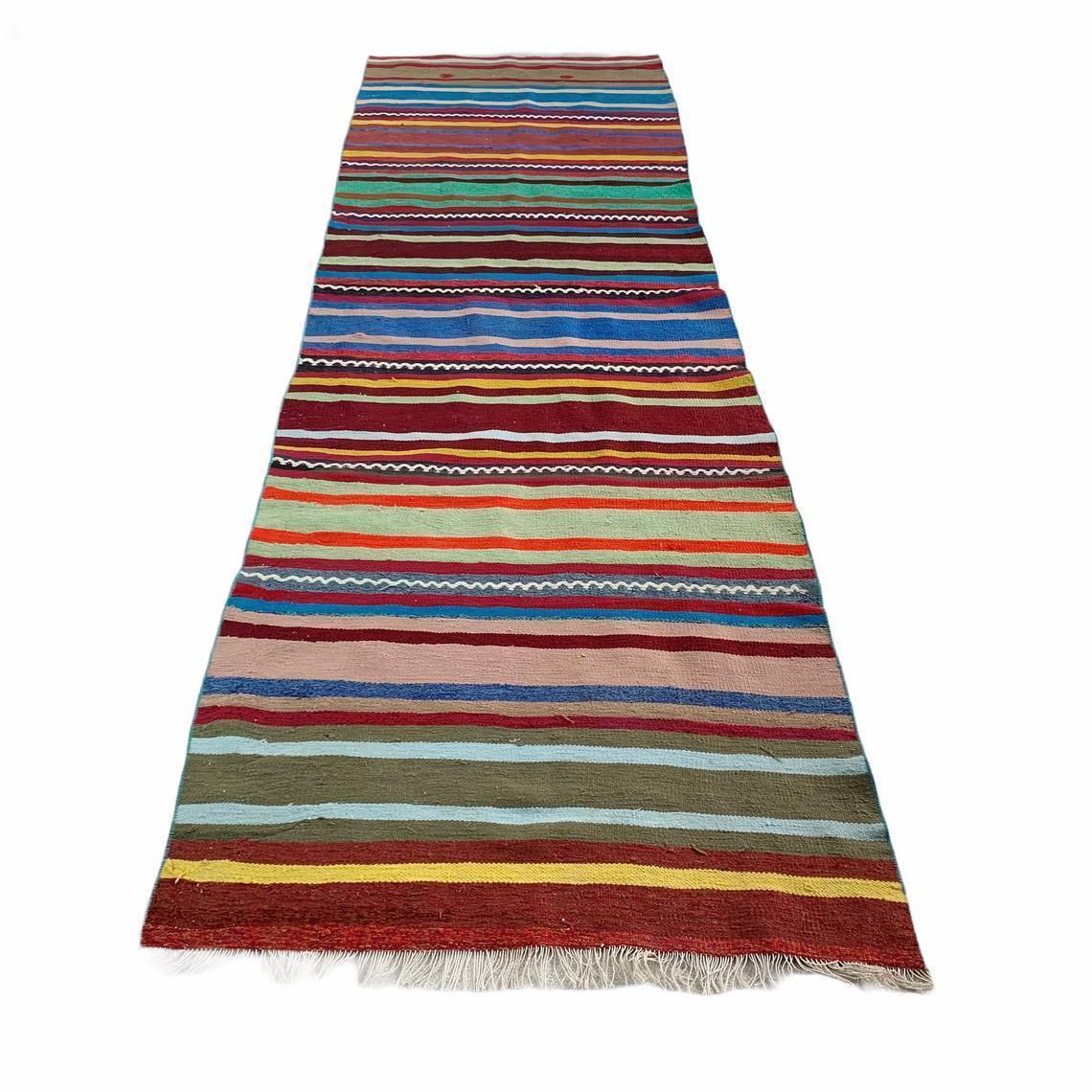 Traditional Turkish Kilim Rug Runner , Vintage Turkish Wool Country Home Kelim 297 X 85 Cm