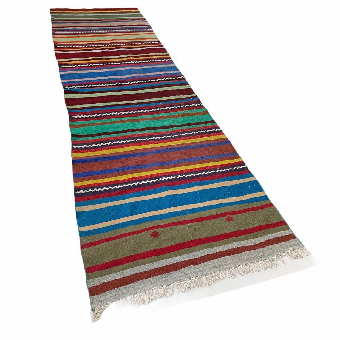 Traditional Turkish Kilim Rug Runner , Vintage Turkish Wool Country Home Kelim 297 X 85 Cm photo Textiles