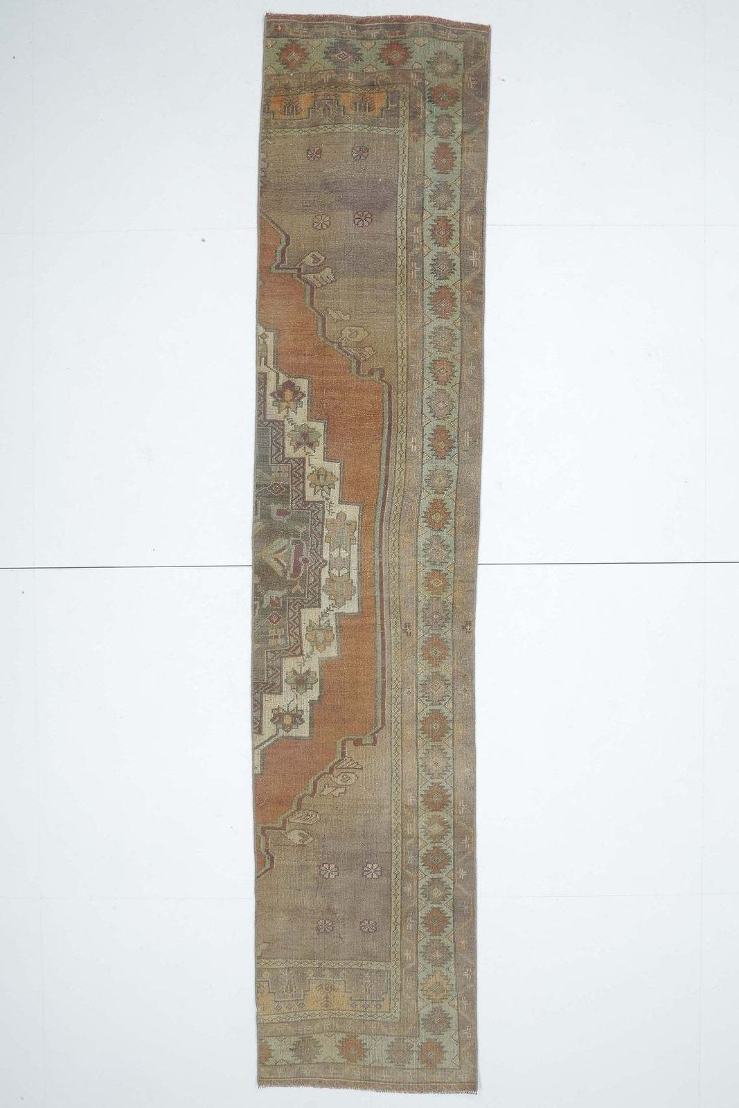 2x11 Half Rug Turkish Vintage Runner, Oushak Handmade Wool Rug, Copper Hallway Rugs, Farmhouse Decor, One Of A Kind, Folk Art, Anatolian photo furniture