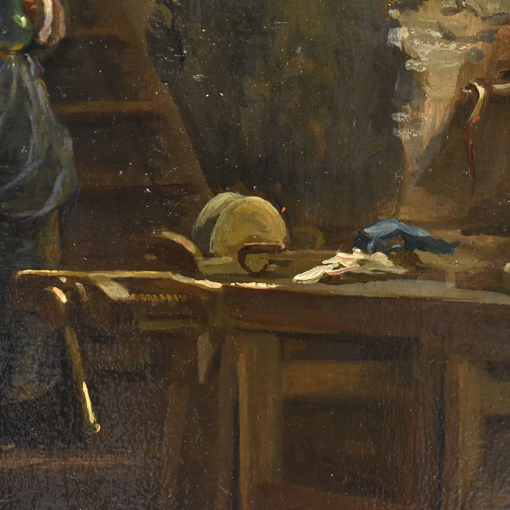 Antique Painting, Interior, Oil On Wood, French Painter, 19 Th Century. (Qr274) photo Art