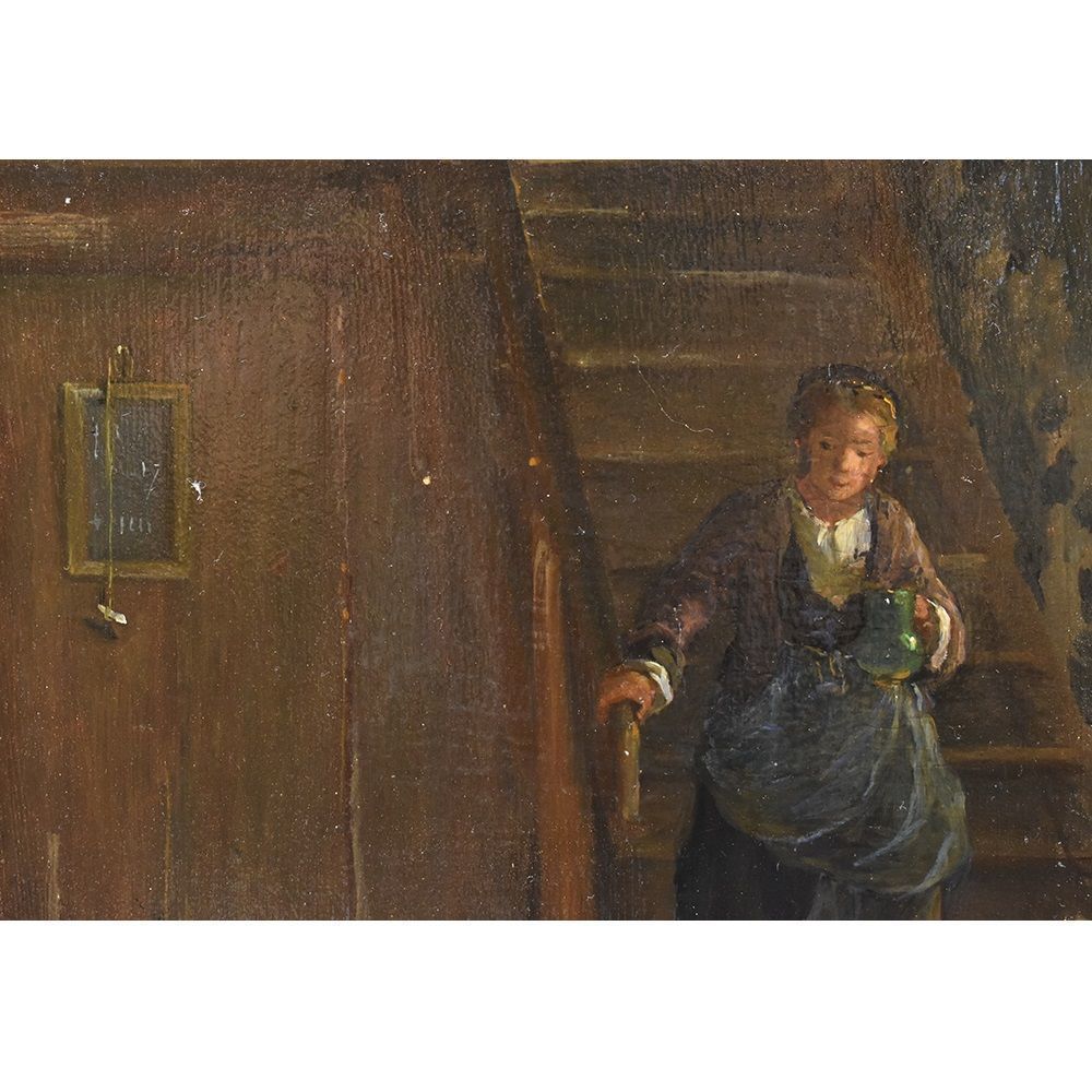 Antique Painting, Interior, Oil On Wood, French Painter, 19 Th Century. (Qr274) photo 2300.0