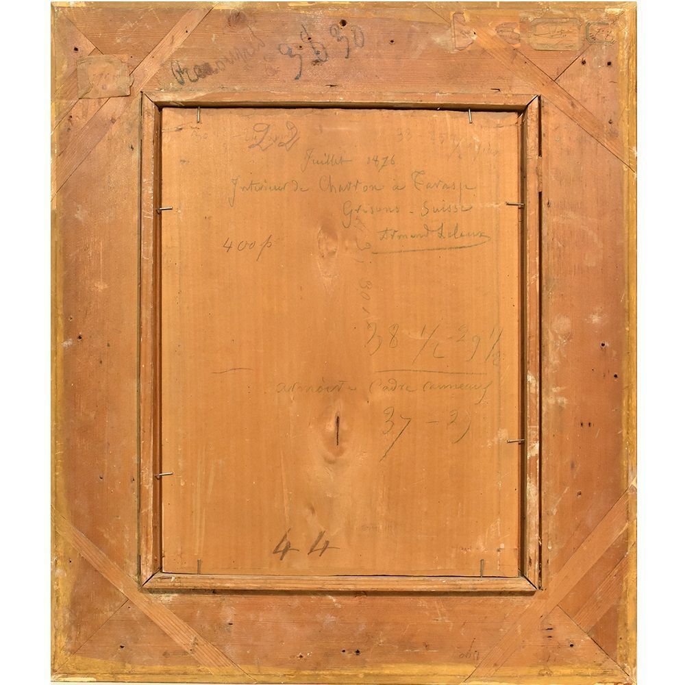 photo furniture Antique Painting, Interior, Oil On Wood, French Painter, 19 Th Century. (Qr274)