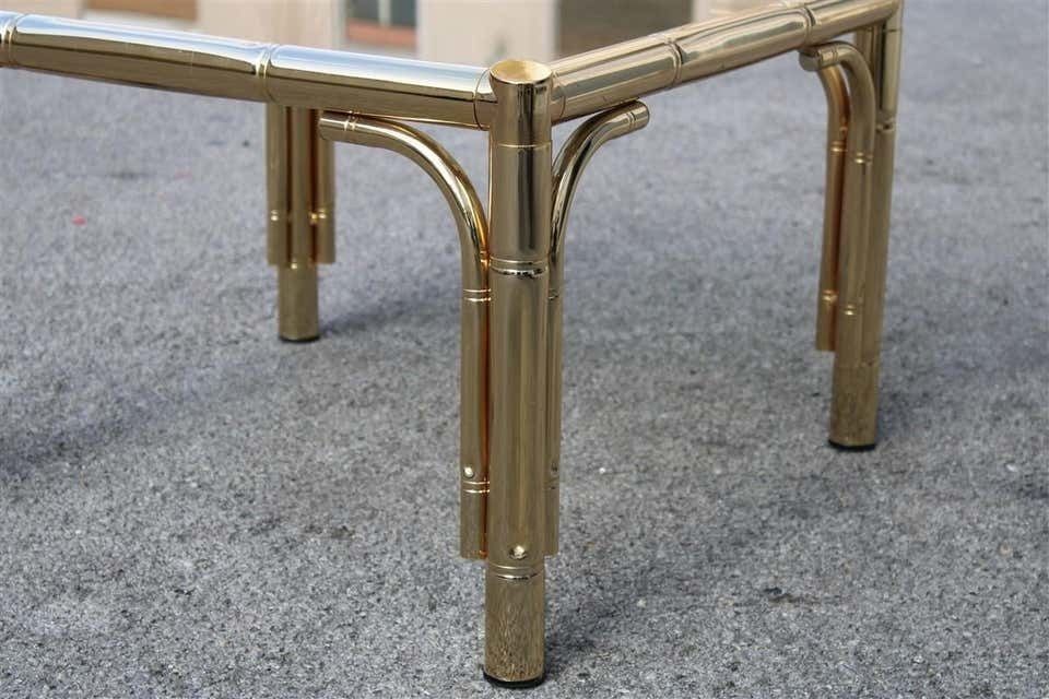 Square Coffee Table In 24 Karat Gold Metal Italian Design 1970 Bamboo Cane photo for sale