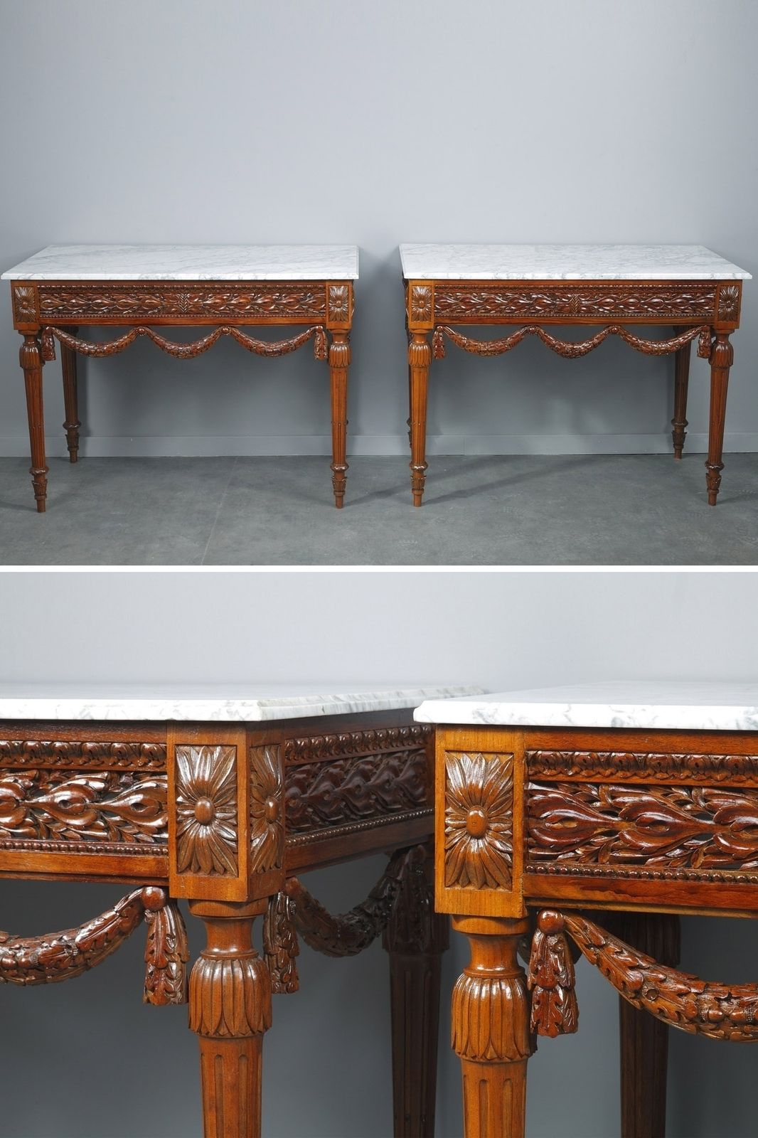 Paire de tables consoles de style Louis XVI en noyer photo furniture