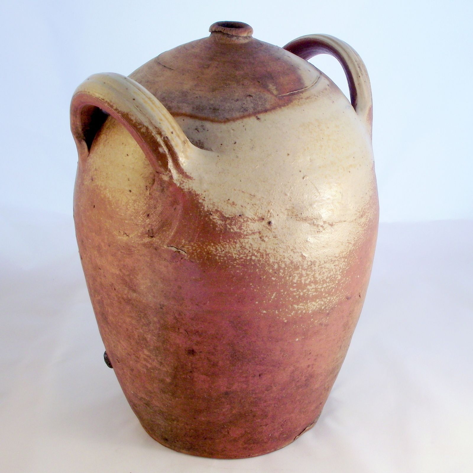Antique French Puisaye Glazed Earthenware Wine Jug photo vintage