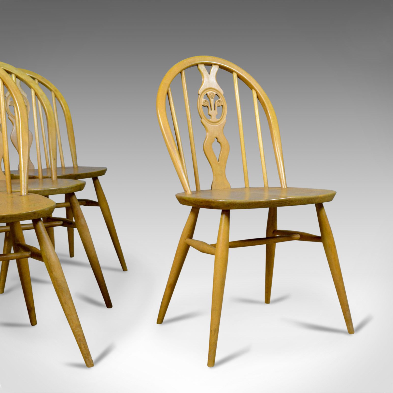 Set Of Four Mid Century Modern Dining Chairs, English, Beech, Danish Taste C1960