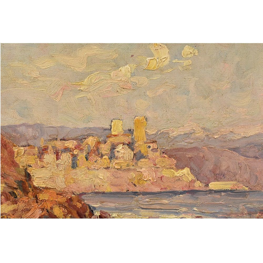 Little Seascape Painting, Nature Painting, Oil On Canvas, Early 20 Th Century. (Qm288) photo furniture