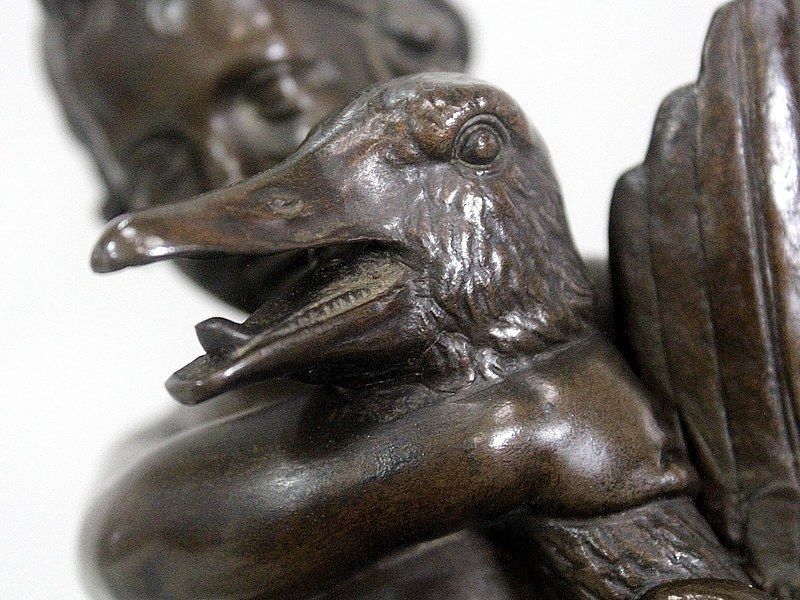 Bronze Of A Cherub Holding A Goose, By A. Collas   19th Century photo vintage