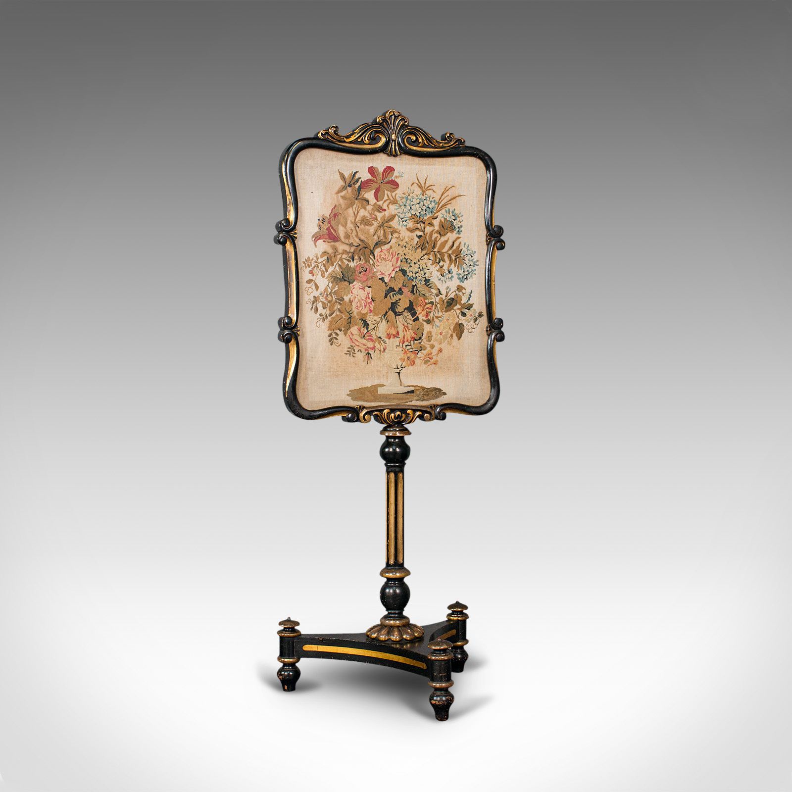 Antique Fireside Screen, English, Panel, Needlepoint, Tapestry, Regency, C1830