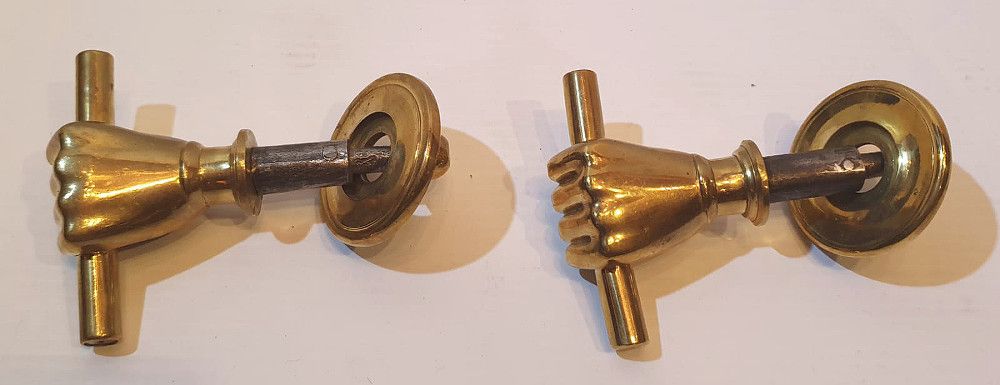 Pair Of 19th Century Brass Fist Shaped Door Pulls photo for sale