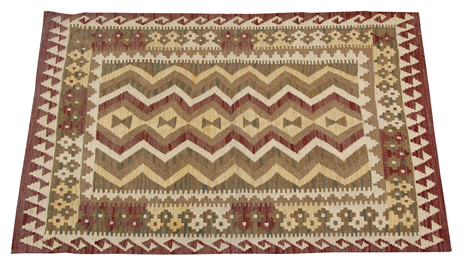 Handmade Afghan Beige Cream Green Wool Kilim Area Rug, Geometric Flatwoven Carpet 102x154cm photo furniture