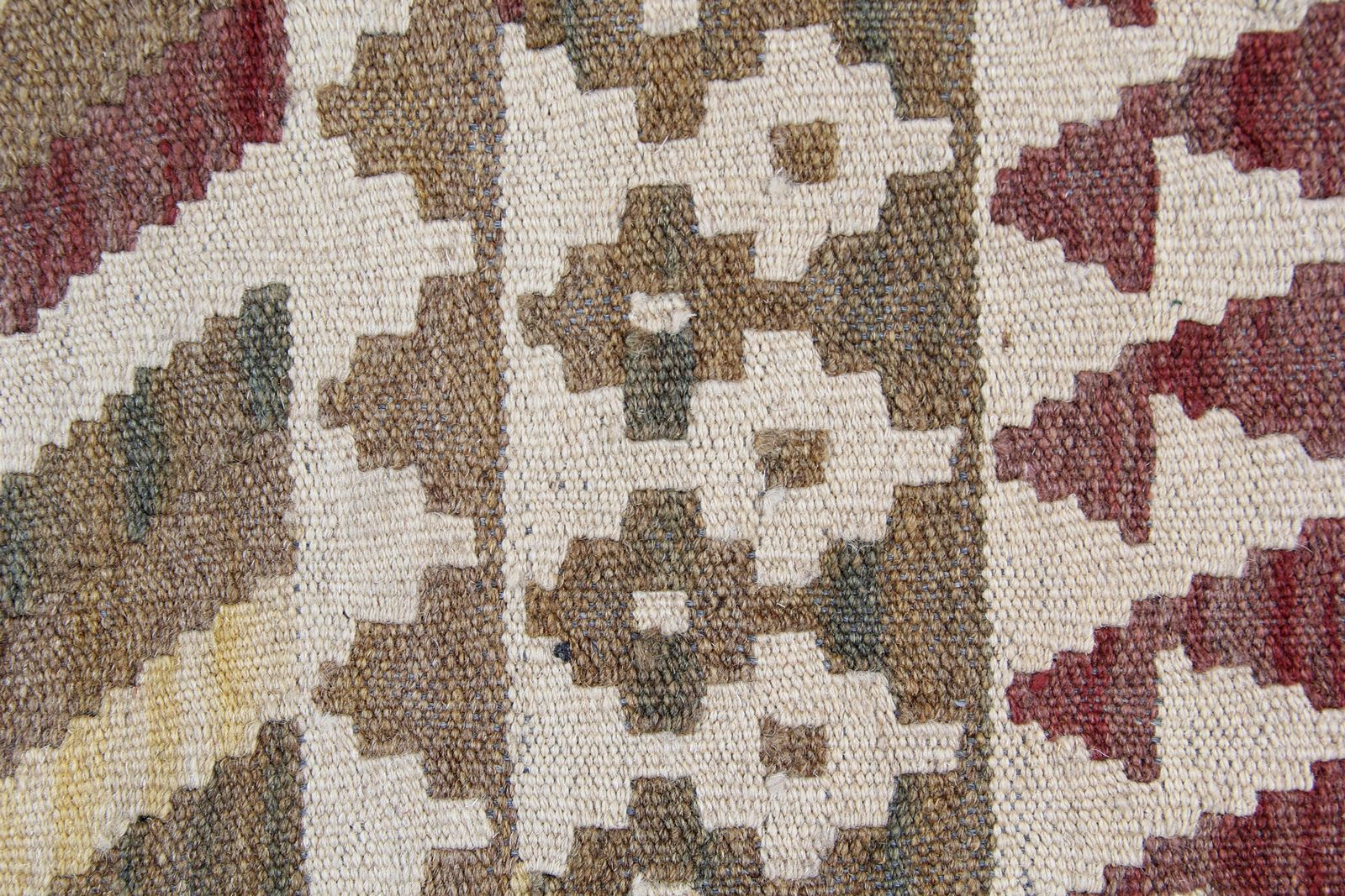 Handmade Afghan Beige Cream Green Wool Kilim Area Rug, Geometric Flatwoven Carpet 102x154cm photo Textiles