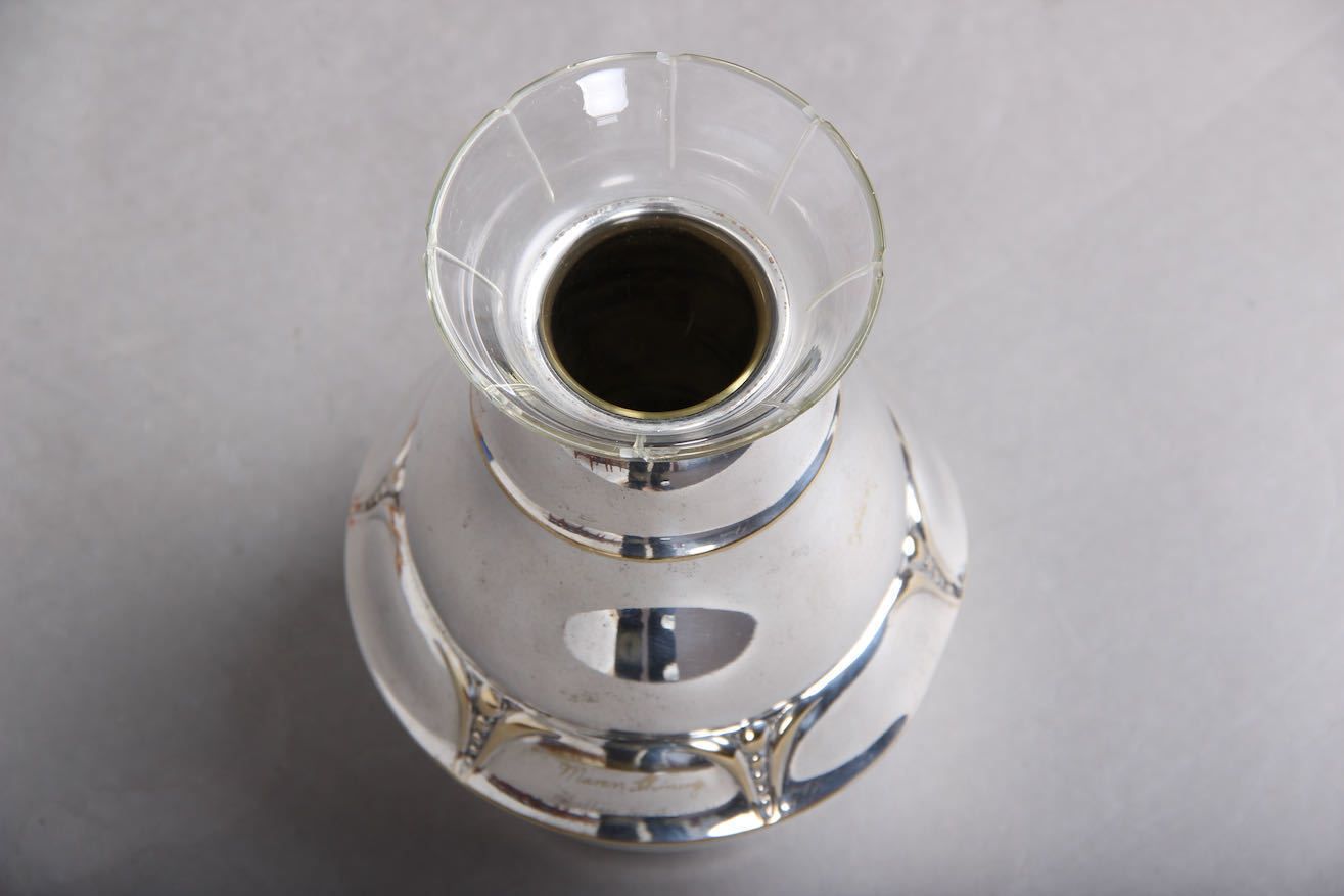 Danish Silver Vase / Stained Silver And Glass. Danish Skønvirke. 1920s. photo Home Decor