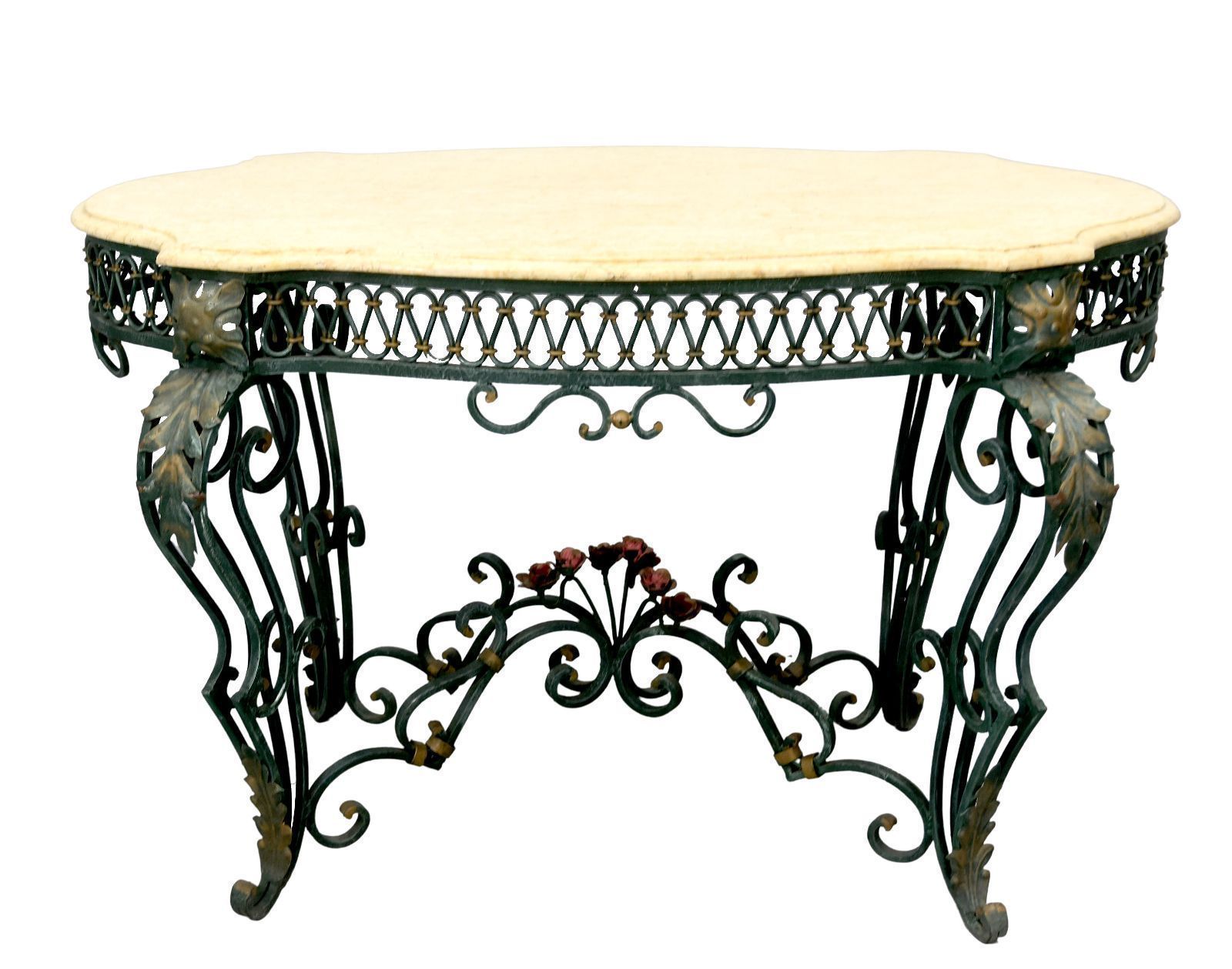 1940 Style Wrought Iron Center Table With Marble Top