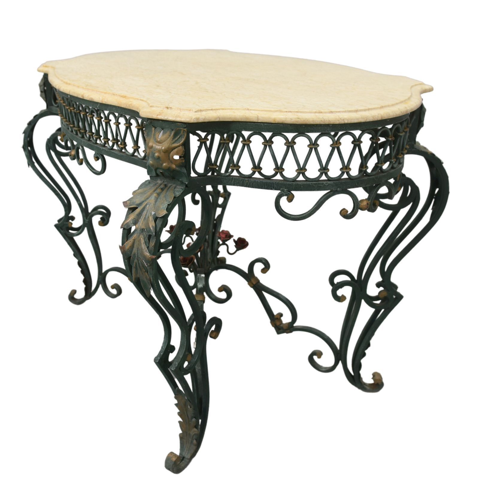 1940 Style Wrought Iron Center Table With Marble Top photo for sale