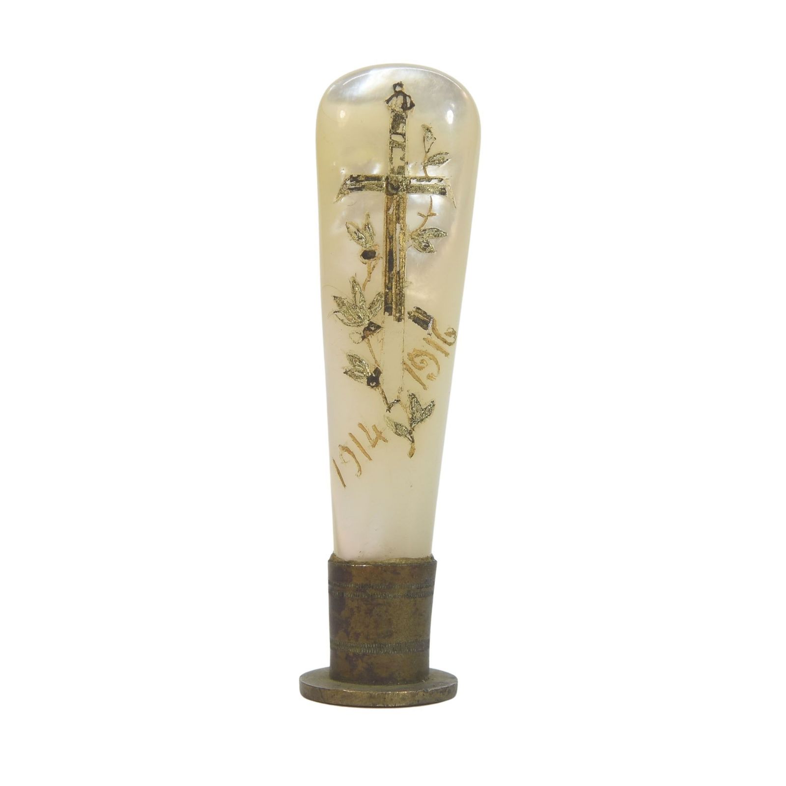 Iridescent Mother Of Pearl Collector's Seal With Cross Decoration 1914 1916