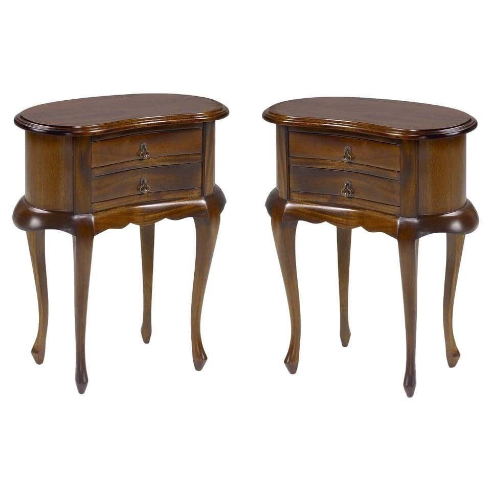 20th Century Pair Of Mahogany Nightstands With Kidney Shape And Two Drawers