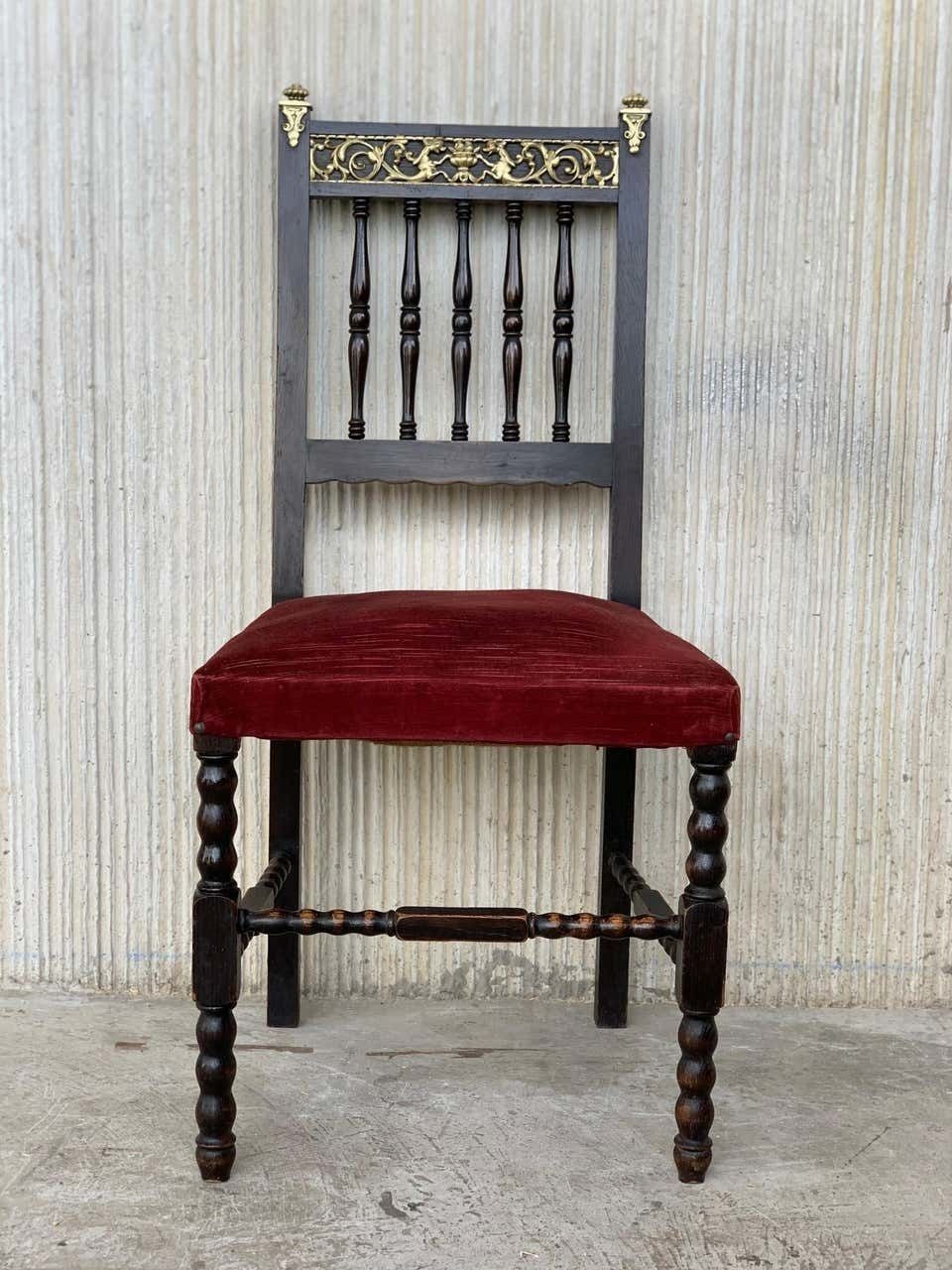 3774.0 Pair Of Spanish Armchairs With Bronze Details And Red Velvet Upholstery photo