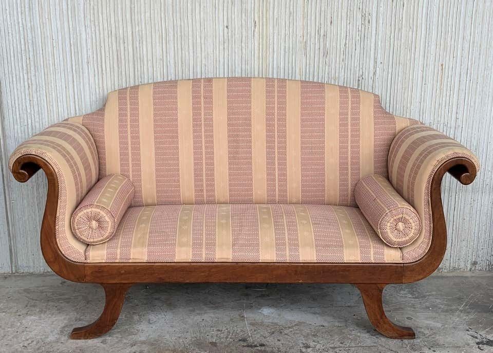 French Early 20th Regency Style Wood Scroll Arms Sofa Or Setee photo for sale