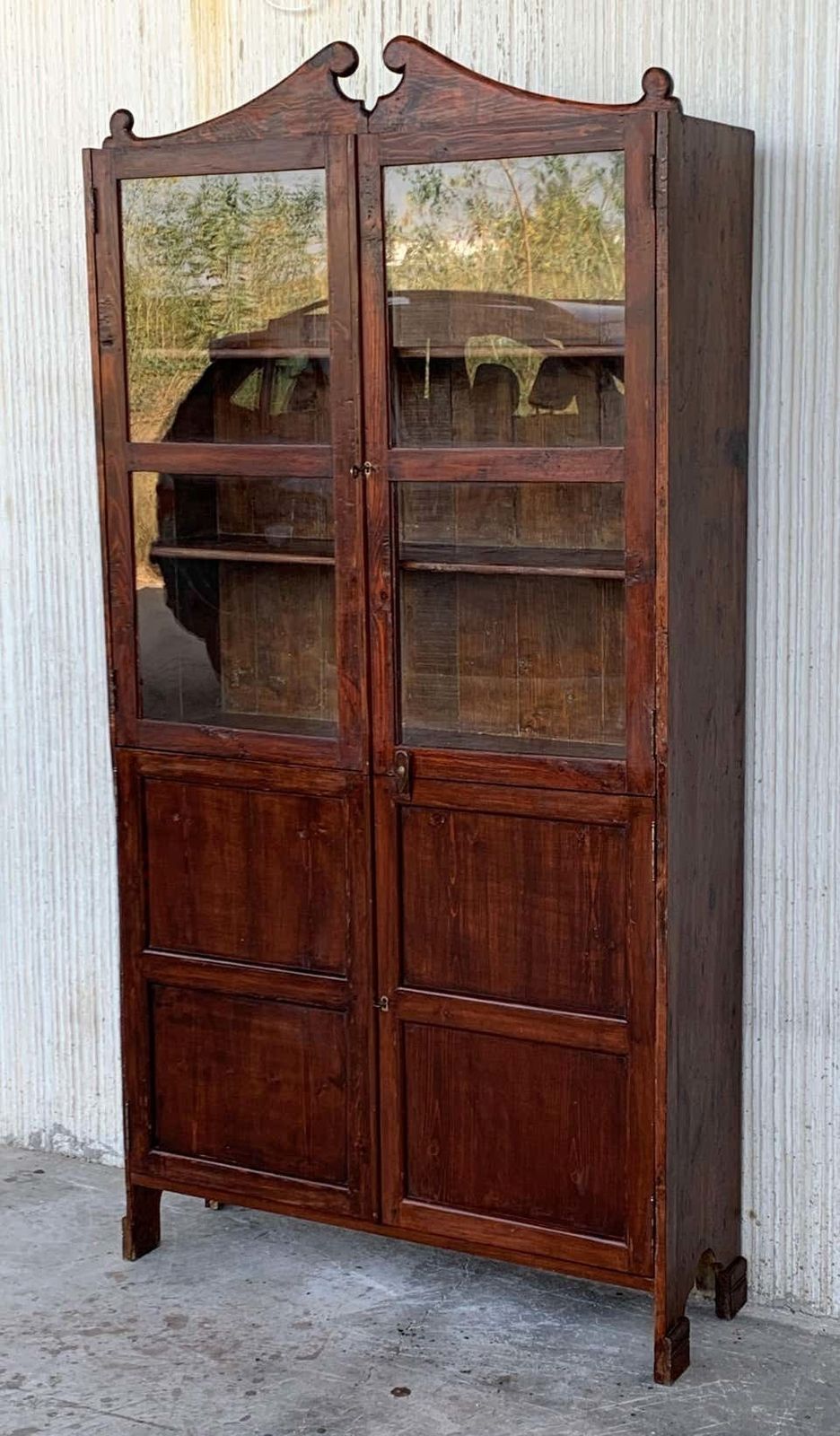 18th Century Cupboard Or Bookcase With Glass Vitrine, Walnut, Spain Restored photo Furniture