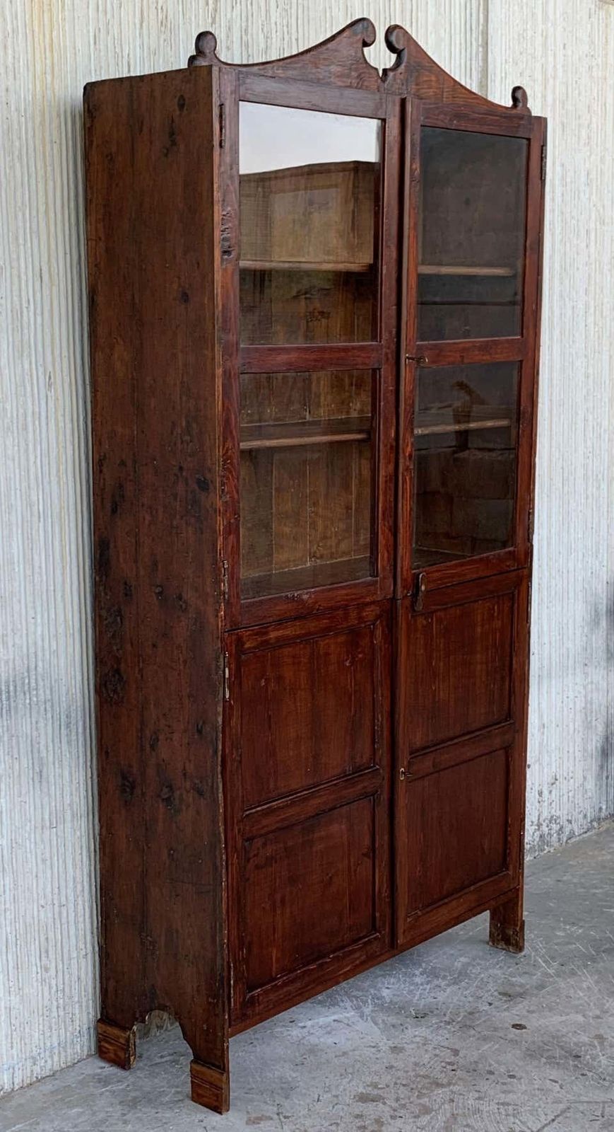 18th Century Cupboard Or Bookcase With Glass Vitrine, Walnut, Spain Restored photo vinterior