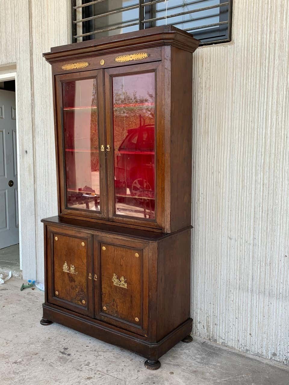 Large Empire Danish Glass Cabinet, Bookcase In Mahogany With Bronze Details photo Furniture