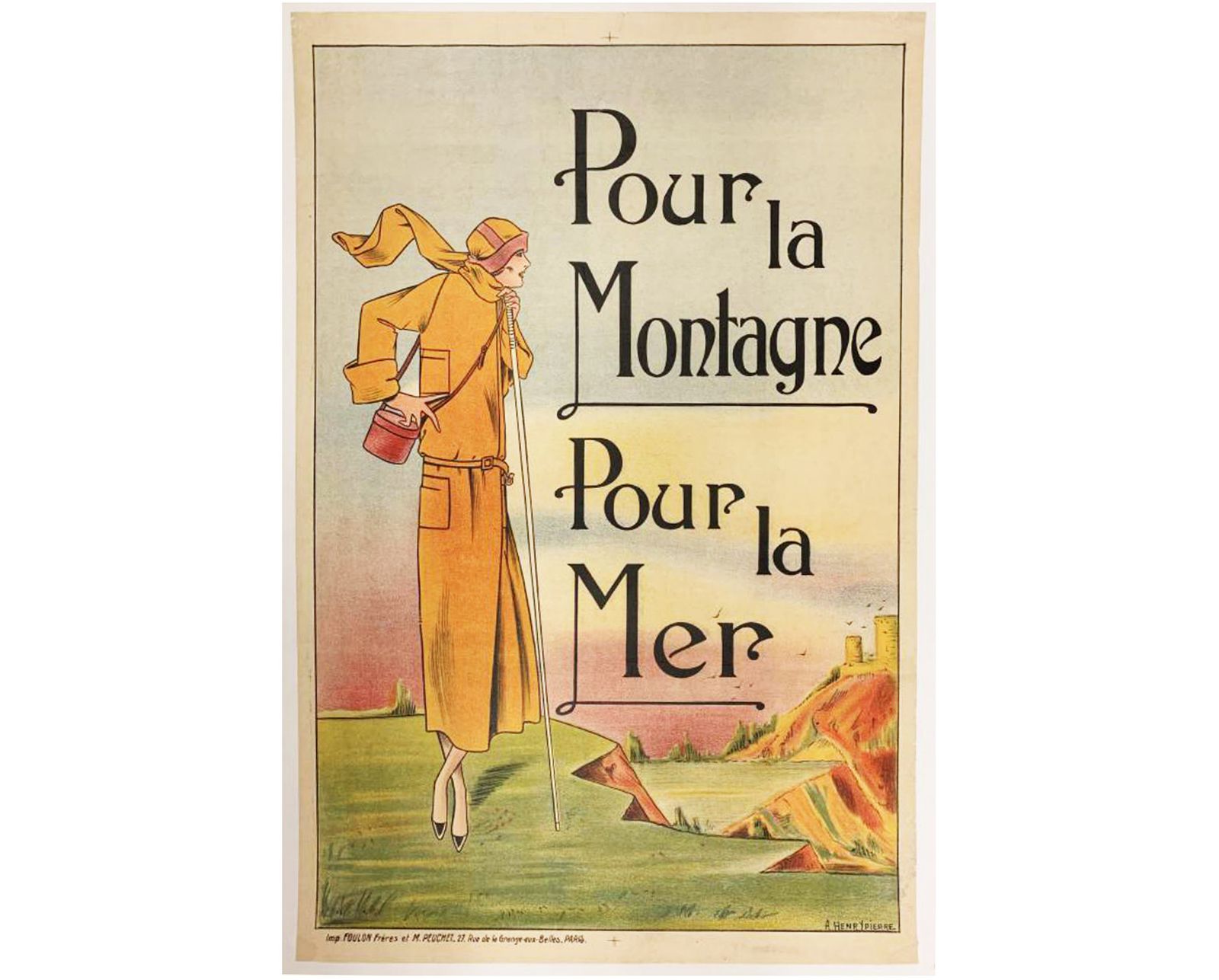 Original Vintage 1920's French Art Deco Fashion Poster   Pour La Montagne. Pour La Mer   By Henrypierre