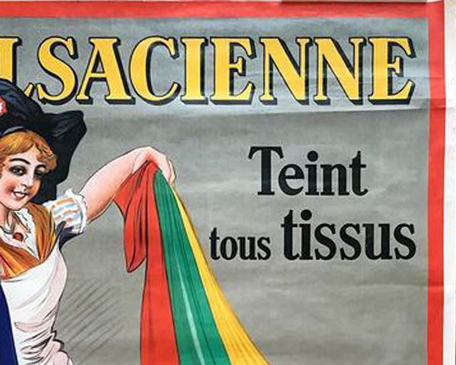 Original Vintage 20s Laudry Poster By Dorfi   Featuring L'alsacienne Teint Tous Tissus   1920s photo for sale