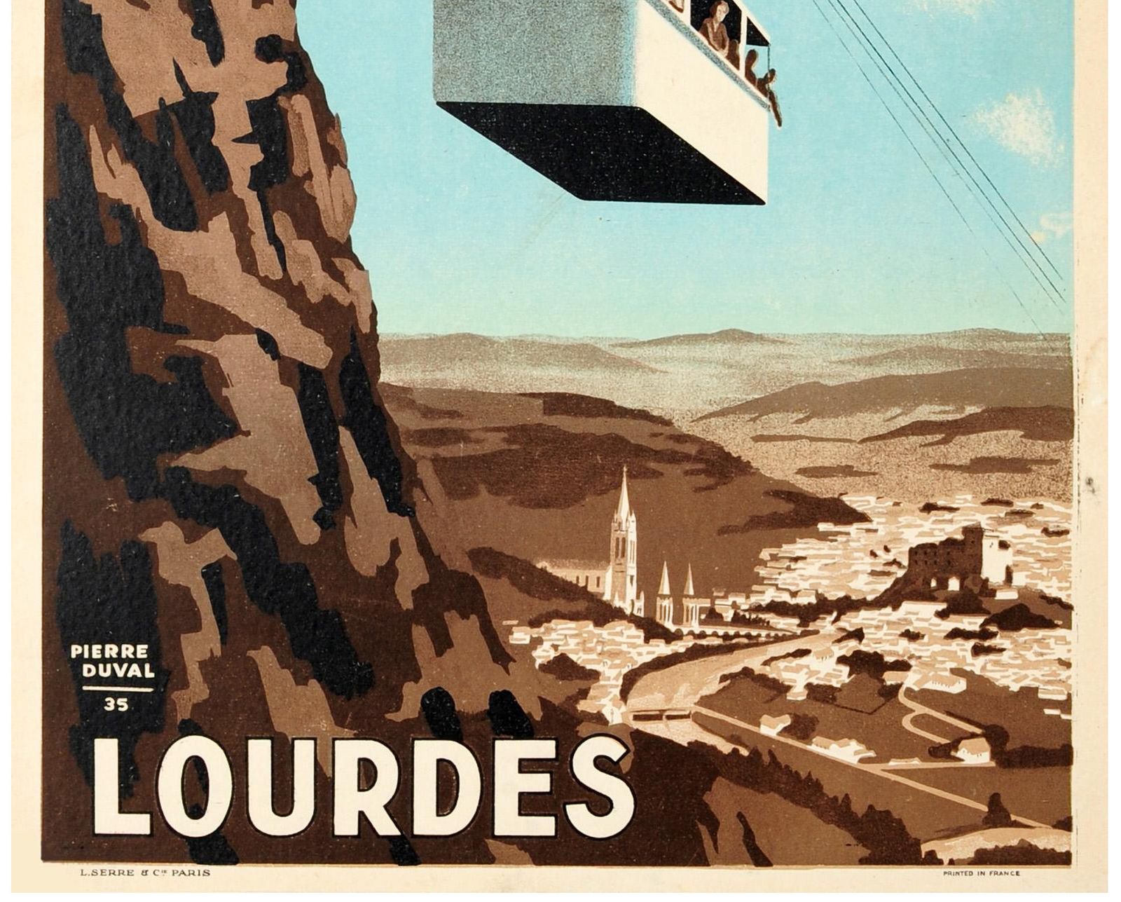 Original Vintage 1930s French Travel Poster   Téléphérique Du Béout, Lourdes France   By Pierre Duval   Cable Car   Linen Backed   30s photo furniture