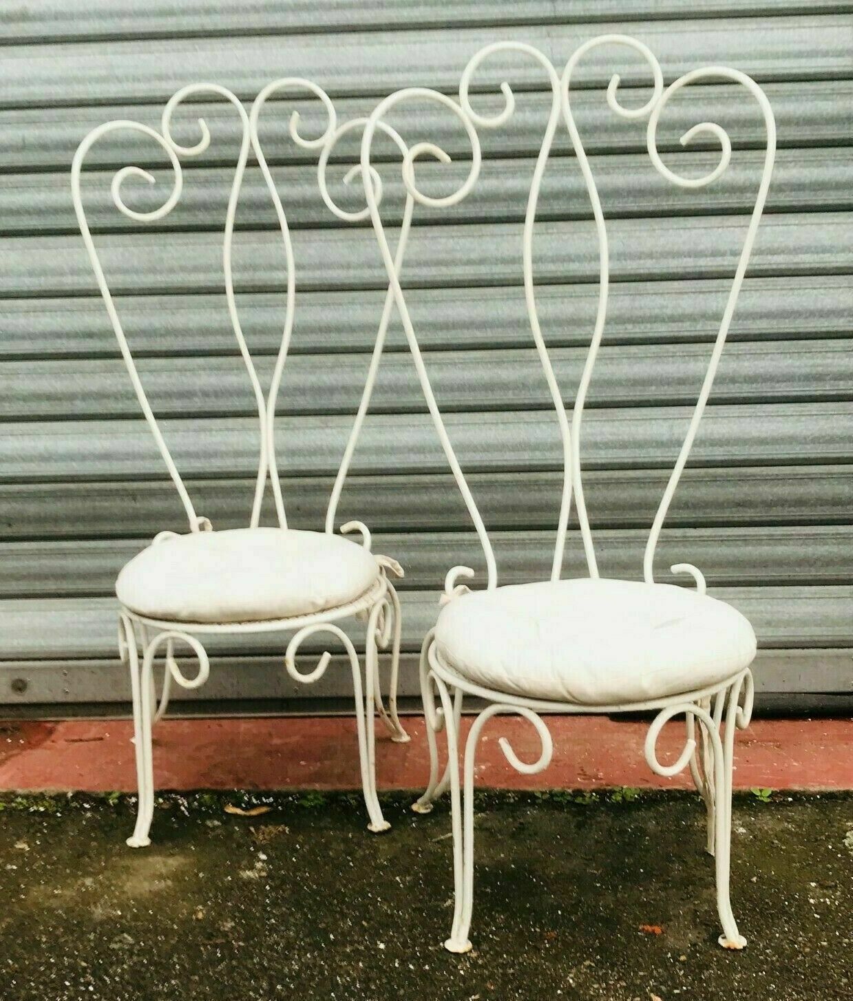 Pair Of 20th Century Patinated Wrought Iron Garden Chairs Armchairs