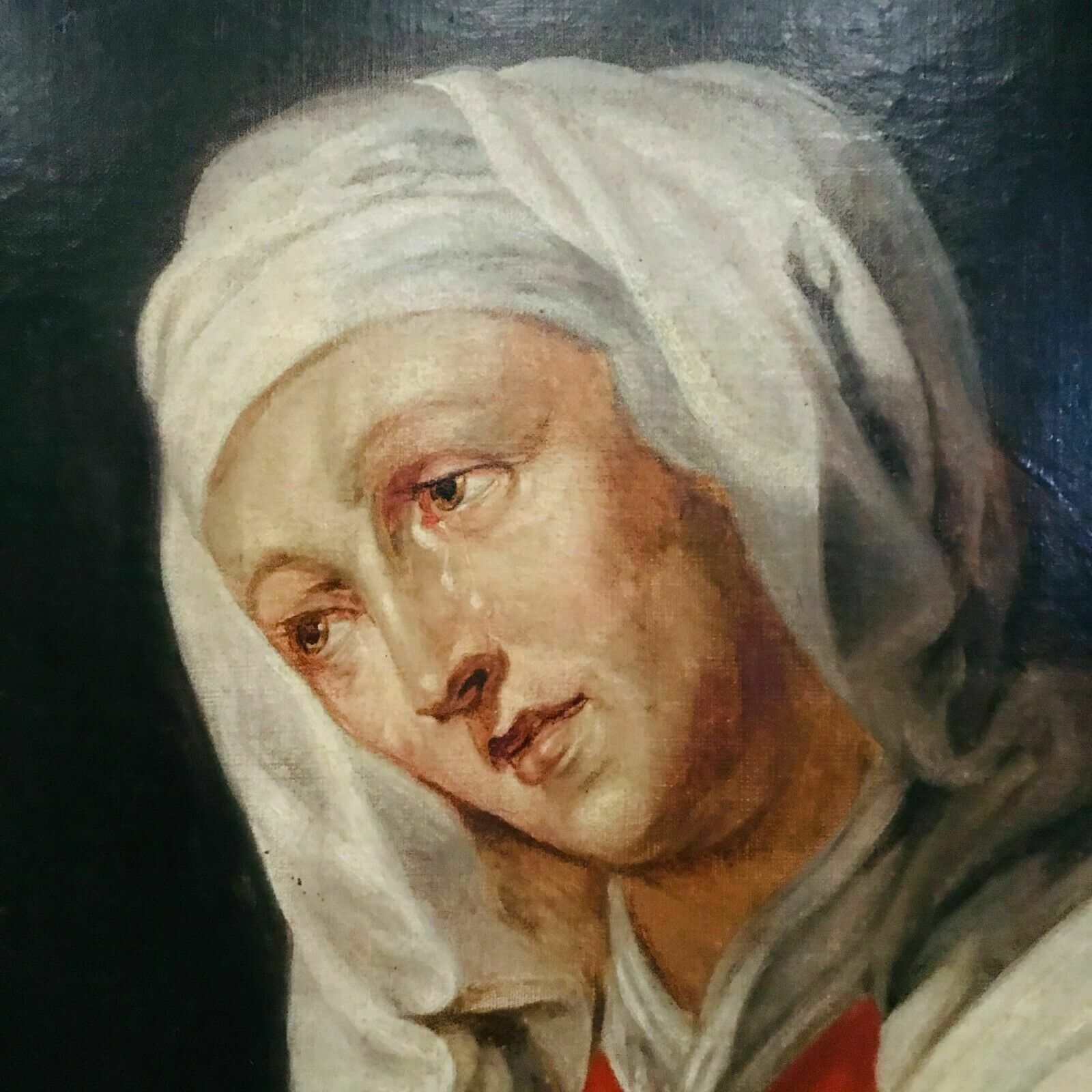 Oil On Canvas Young Woman In Prayer Table Portrait XIX Century photo furniture
