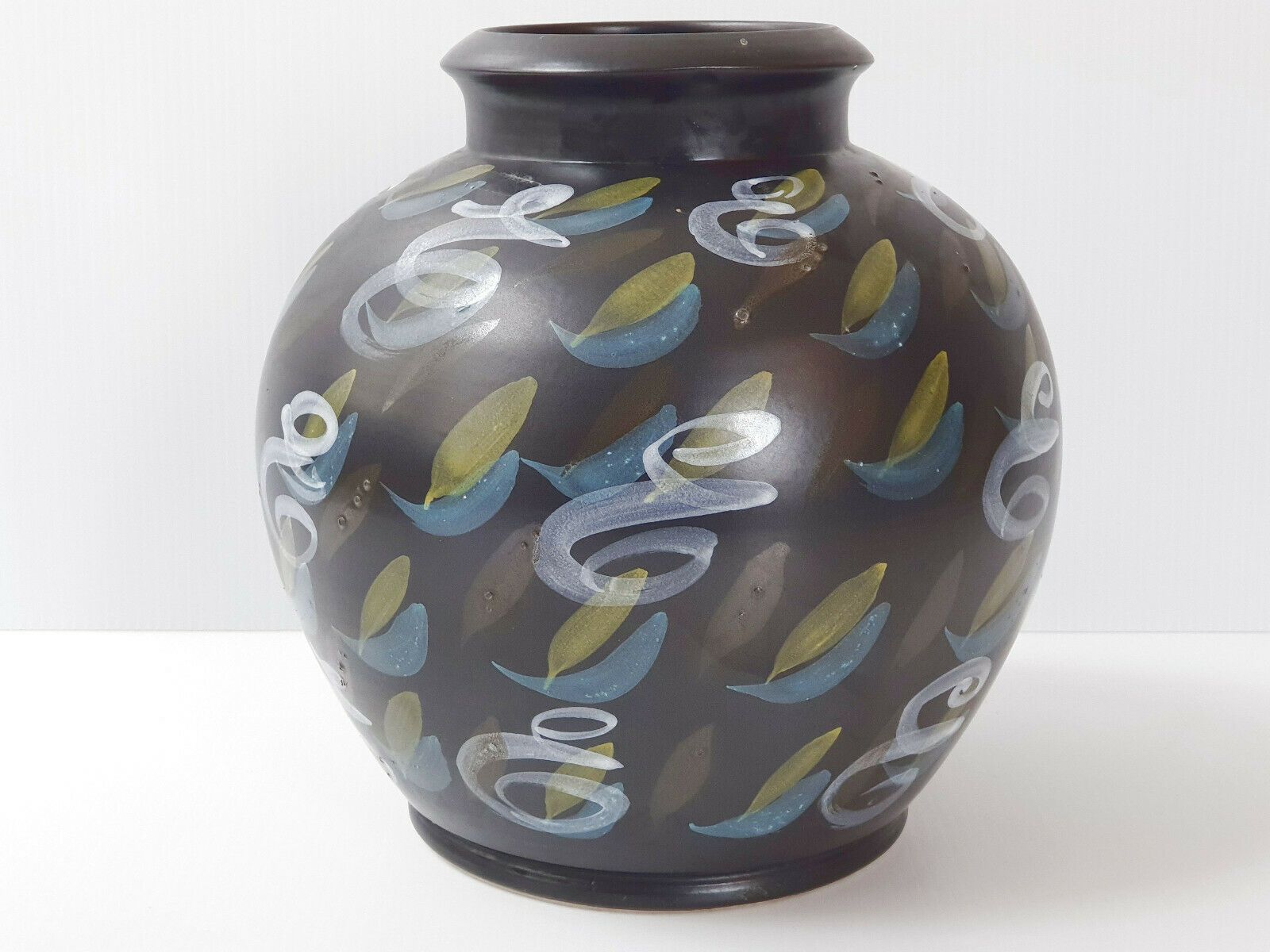 Superb Black Ceramic Ball Vase 1950 1960 Vintage Sign 50s 1950s 60s 1960s photo buy