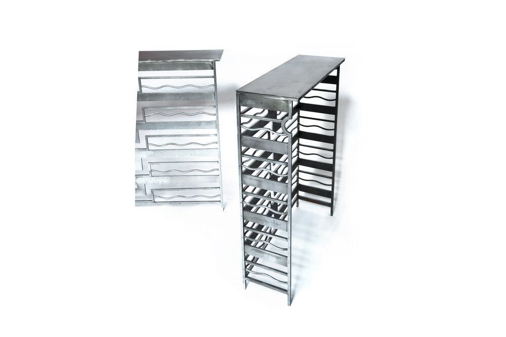 Unique Pair Of Metal Geometric Consoles, France 1930’s photo furniture
