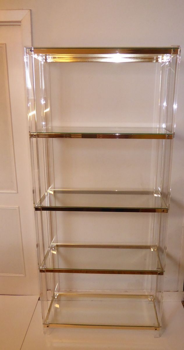 Lucite, Acrylic & Brass Glass Shelf